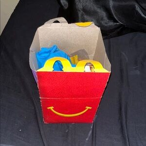 Red Happy Meal Box with Yellow Handle with toys